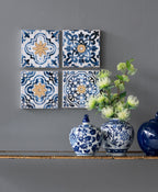 Abstract Wall Decor Accents Set with Fir Wood Frame - White / Blue