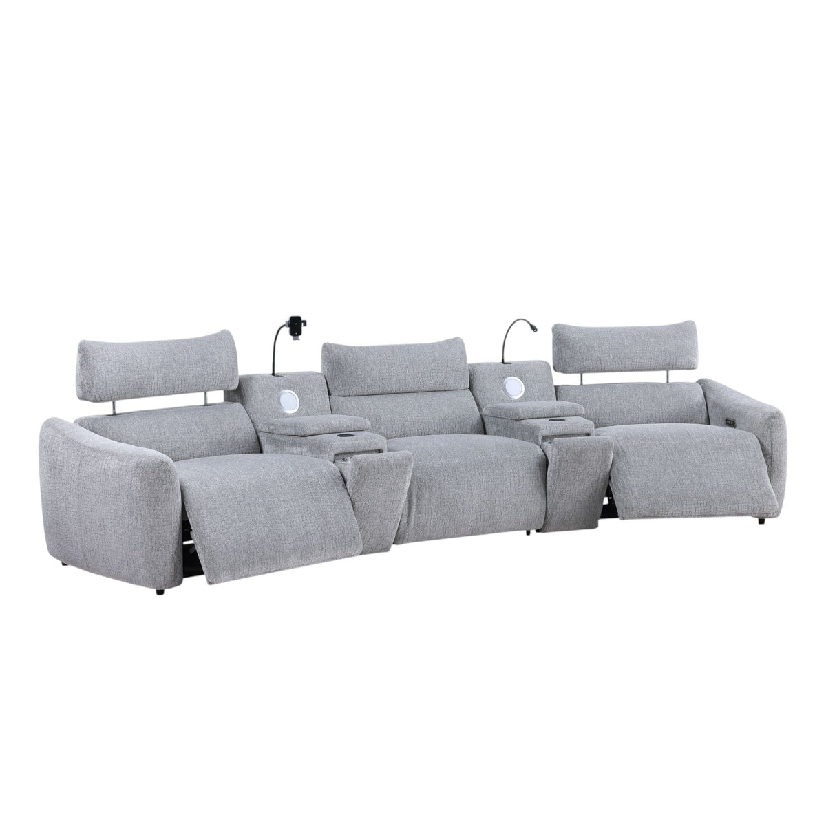 Modular Power Reclining Sectional Sofa with Console and Tech Features - Light Gray