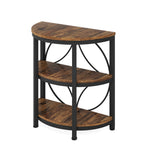 3 Tier Half Moon End Table with Space-Saving Semi Circle Design - Deep Rustic Brown