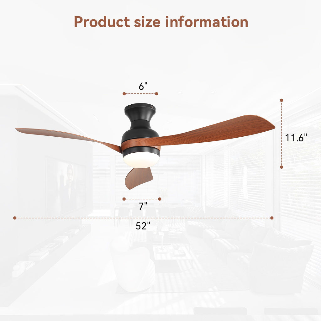 Ceiling Fan With Remote Controlled LED Light, 3 Blades, Black