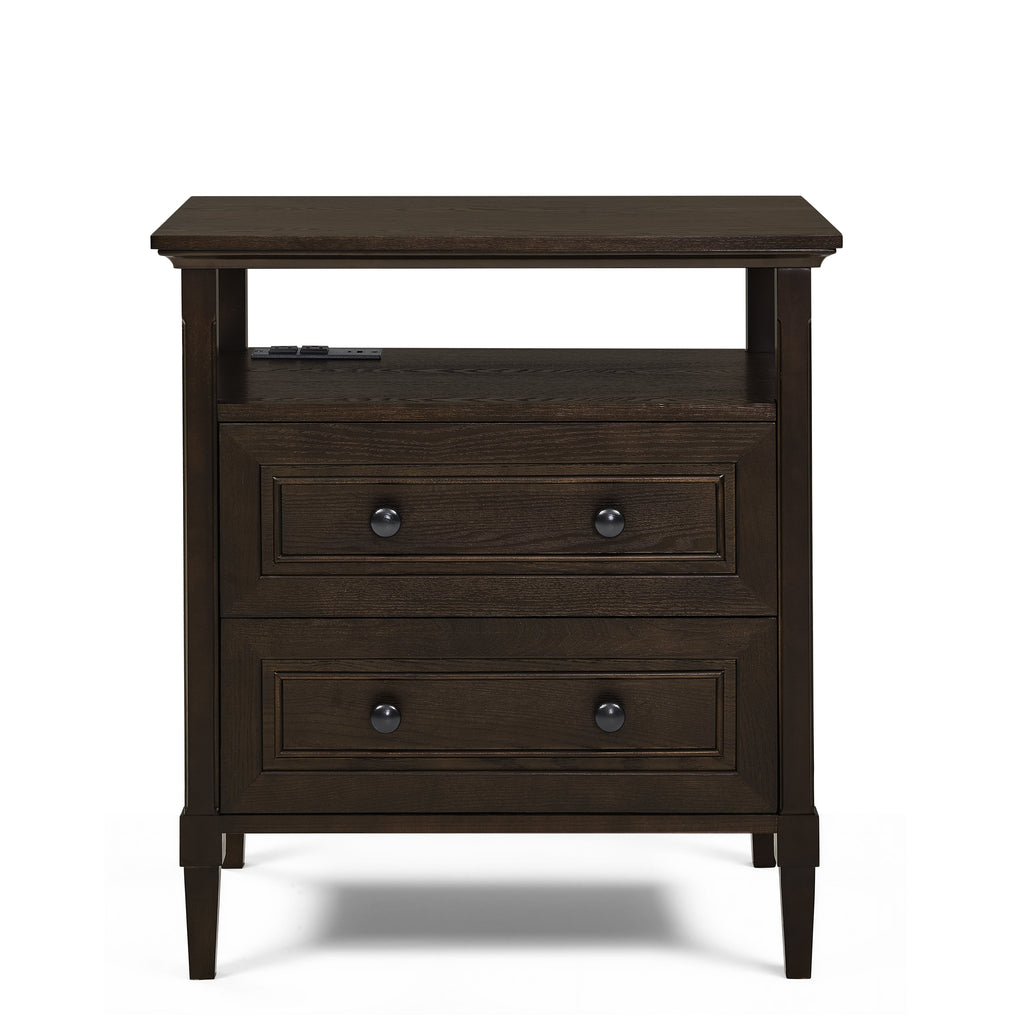 Wooden Bedside Nightstand with Open Cubby & 2 Storage Drawers