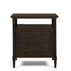 Wooden Bedside Nightstand with Open Cubby & 2 Storage Drawers