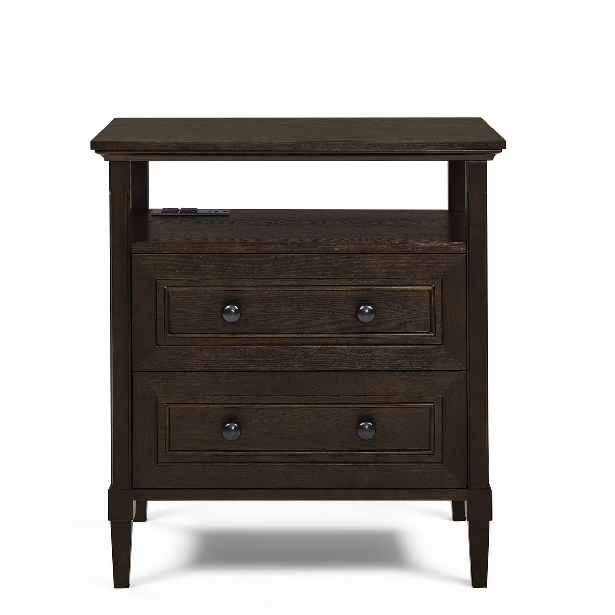 Wooden Bedside Nightstand with Open Cubby & 2 Storage Drawers