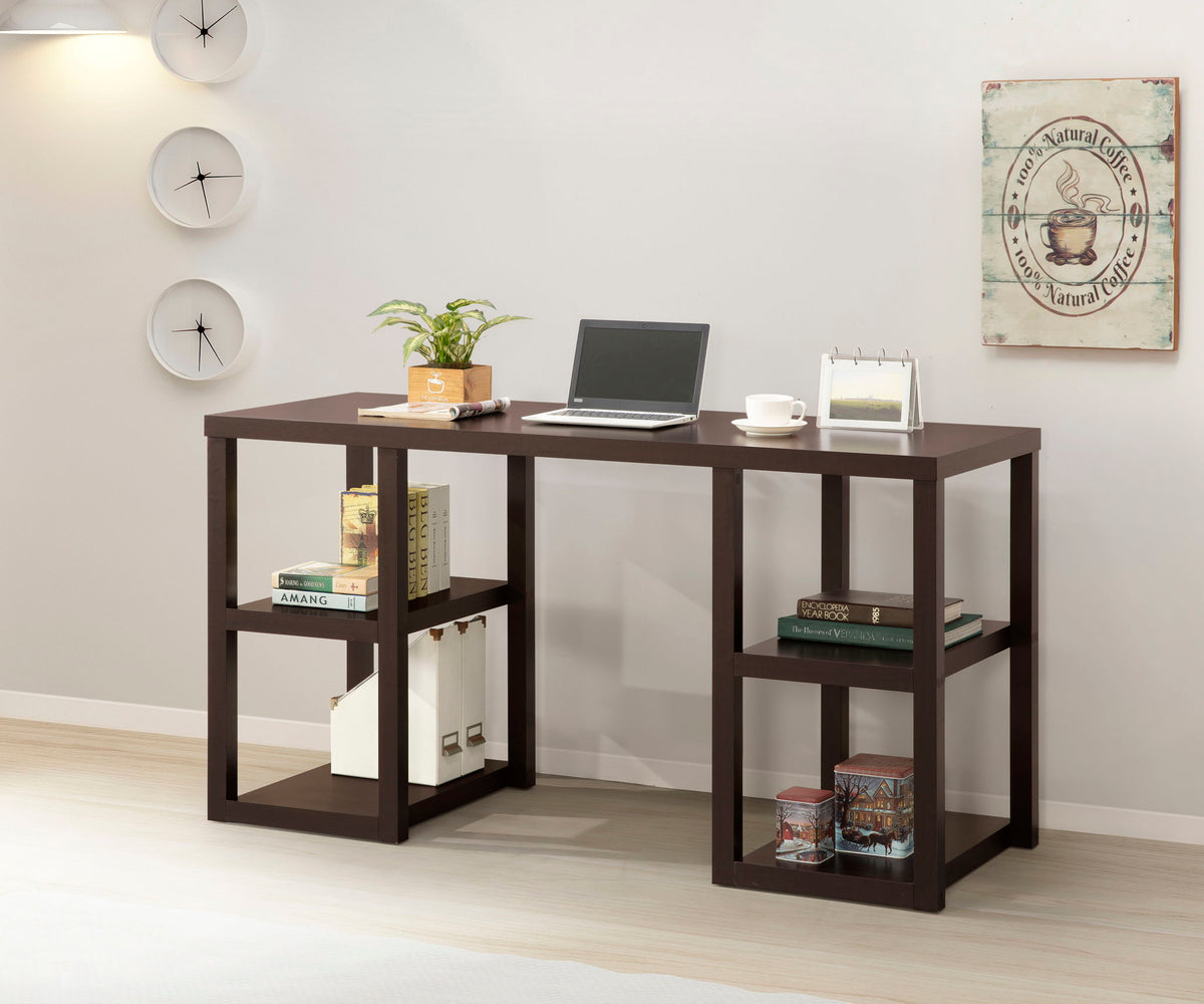 Mahogany Writing Desk with Storage Shelves - 60 Inch Wide
