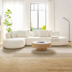 Oversized L-Shape Sectional Sofa with Ottoman with Spacious Seating - Beige