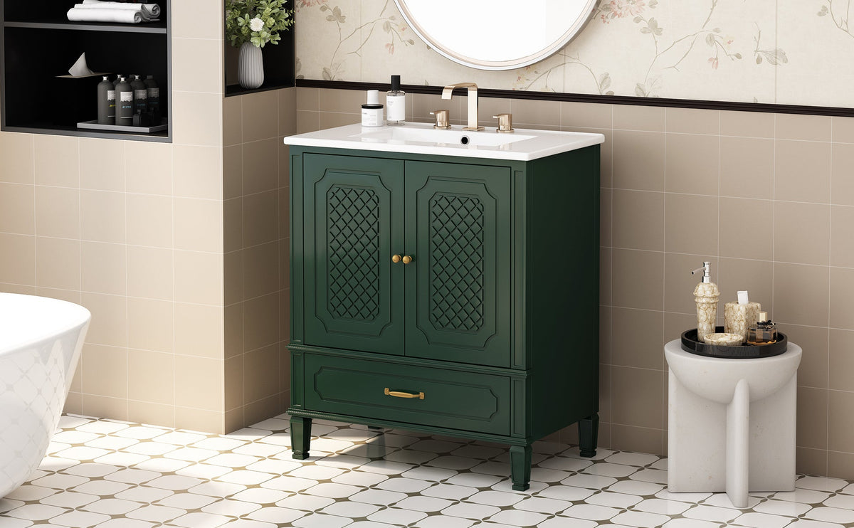 30" Bathroom Vanity with Sink - Freestanding Design - Green or Blue