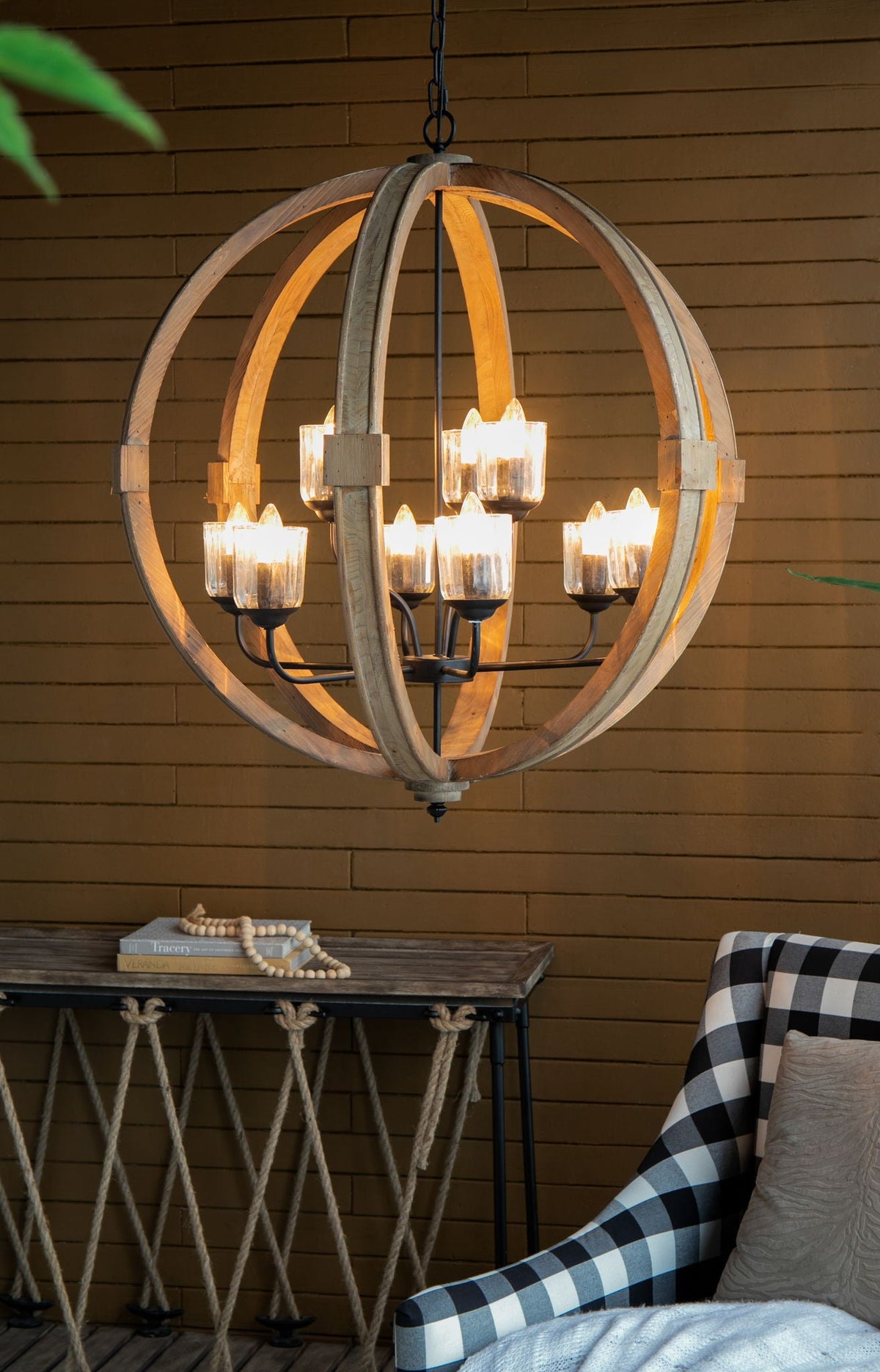 Hanging Light Fixture Chandelier with Adjustable Chain - Light Brown or White