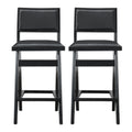 Black Bar Stools Set of 2 with Full Back Support - PU Leather