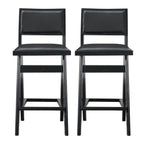 Black Bar Stools Set of 2 with Full Back Support - PU Leather