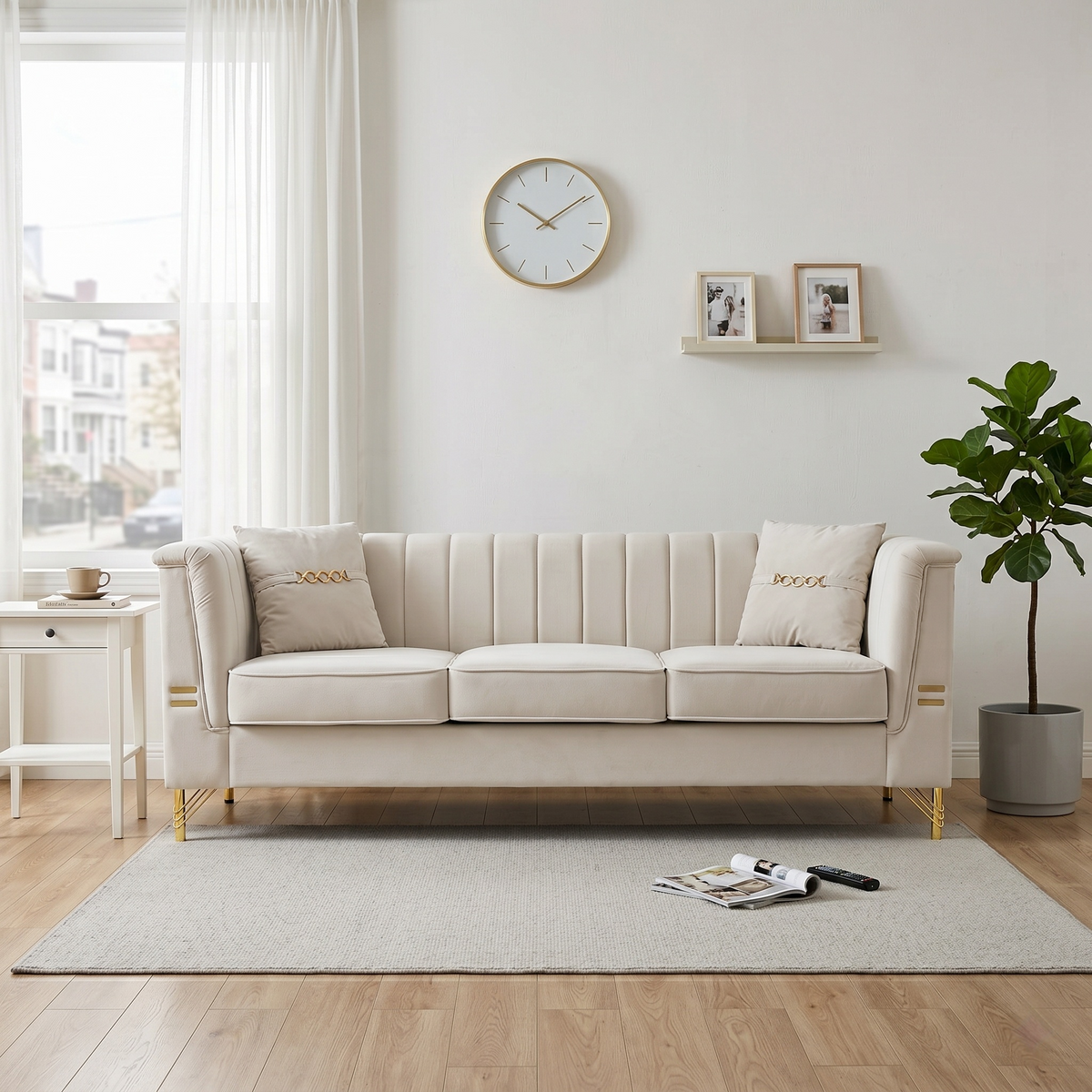 FX-P82B-BE Velvet 3-Seater Sofa
