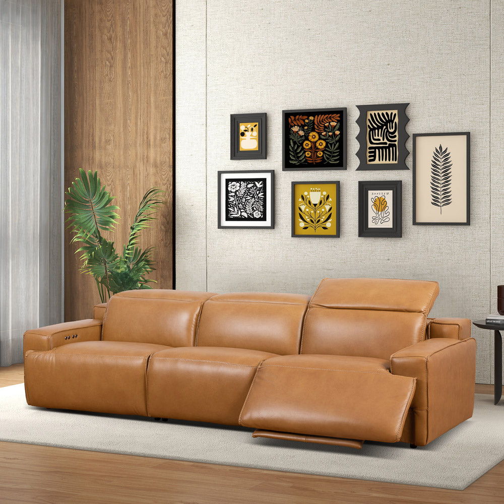 Triple Power Recliner Sofa with Three-Stage Reclining - Tan