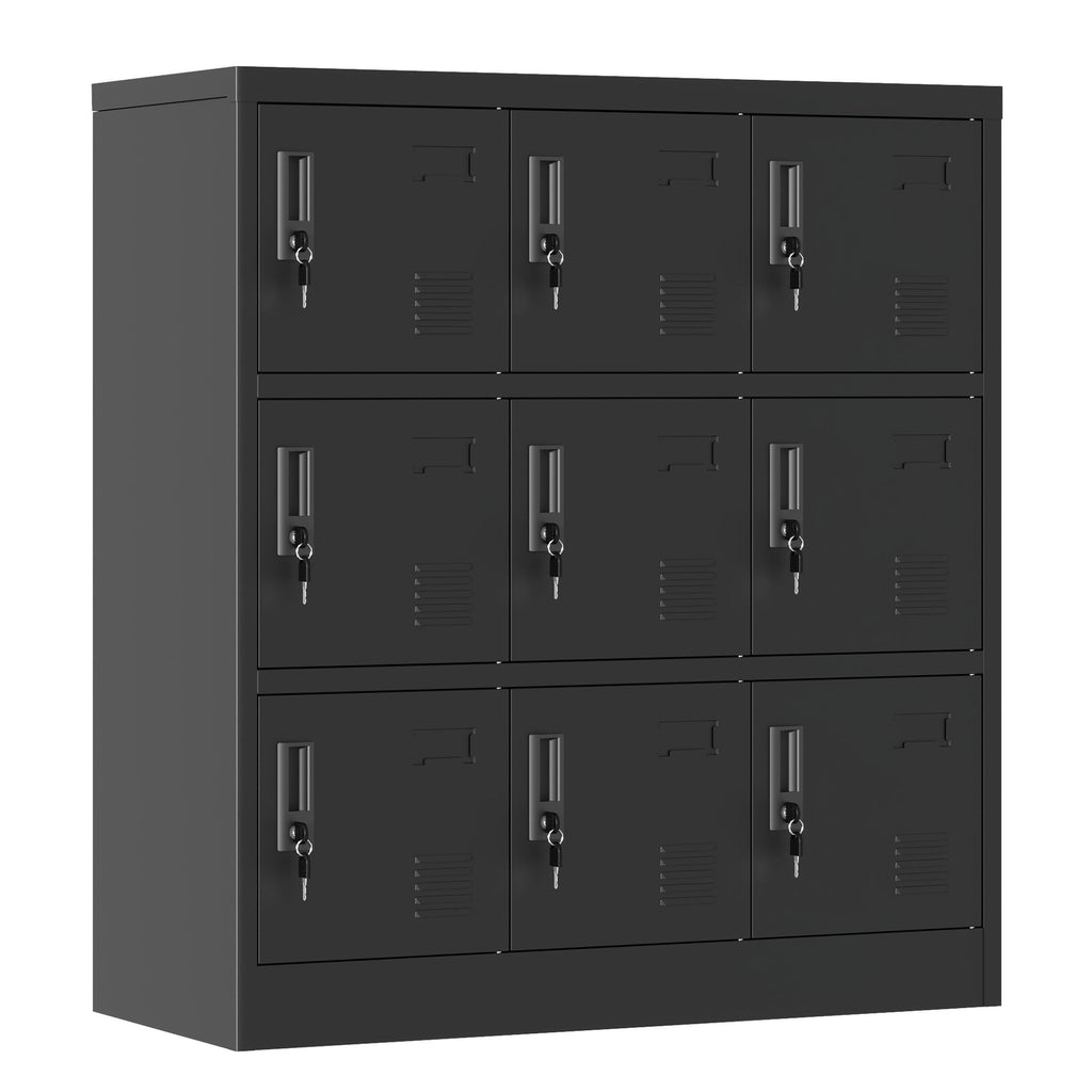 9 Door Employee Storage Locker with Card Slot - Black