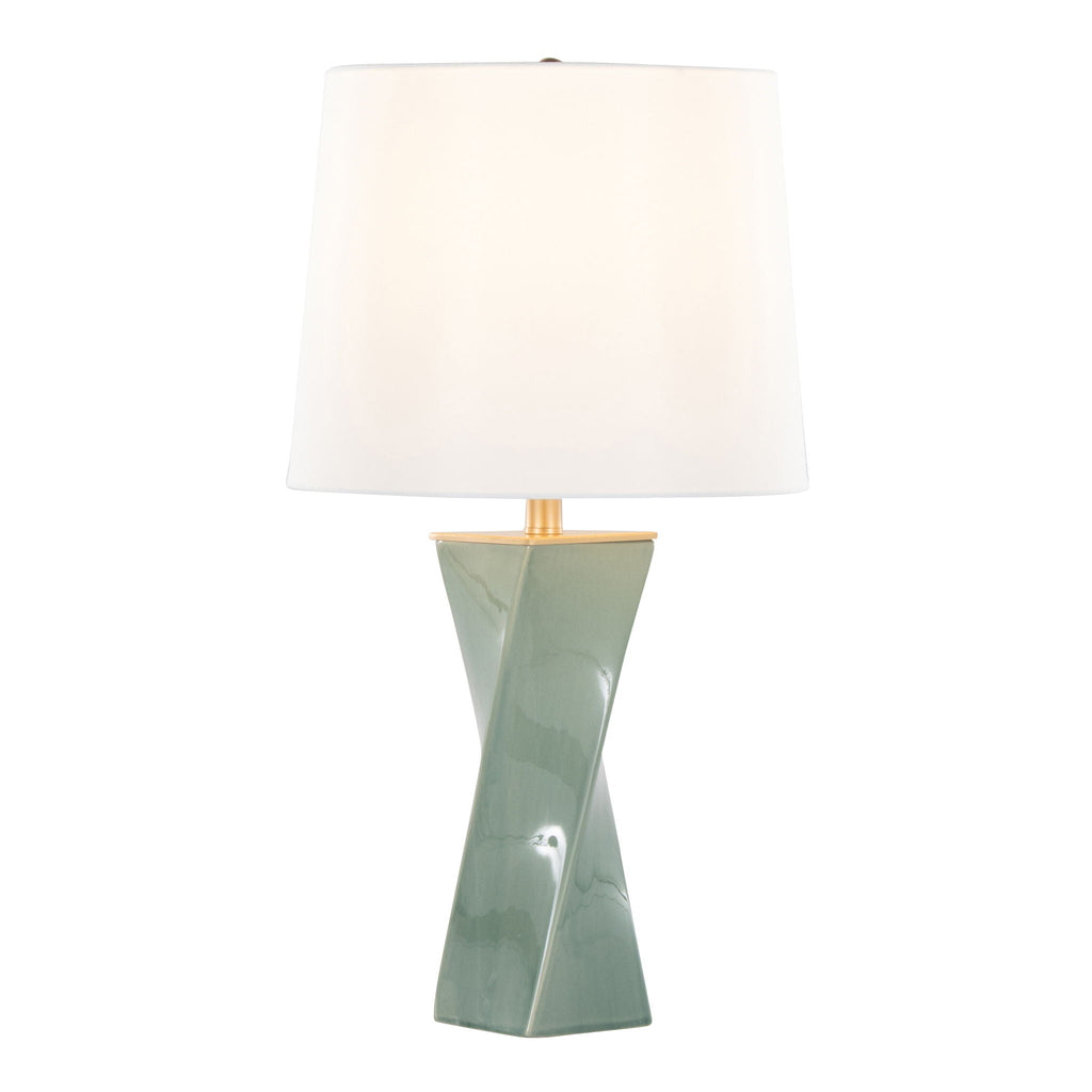 Curvo Square Contemporary Table Lamp with Twisted Ceramic Base - Green or Beige