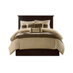 7 Piece Faux Suede Queen Comforter Set with Embroidered Pillows - Natural