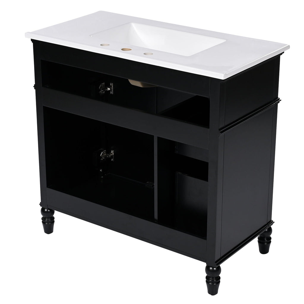 Bathroom Vanity With Sink and Drawers - Freestanding Solid Wood Cabinet