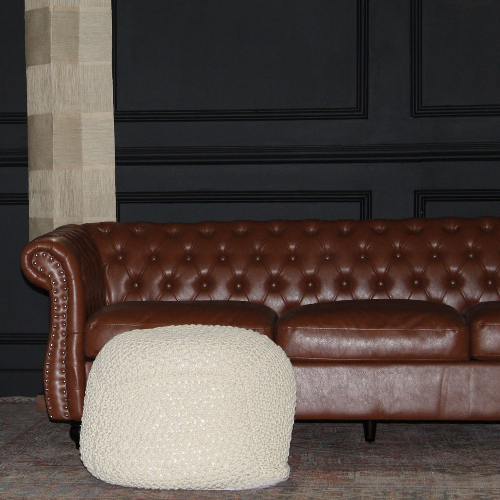Cable Knitted Accent Pouf with Semi Rounded Design - Beige, Dark Brown, Dark Gray