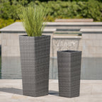 Grey Rattan Flower Pot Set with Iron Frame – Garden Planters