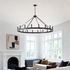 Matte Black Wagon Wheel Chandelier with 18 Lights – 53.15-Inch