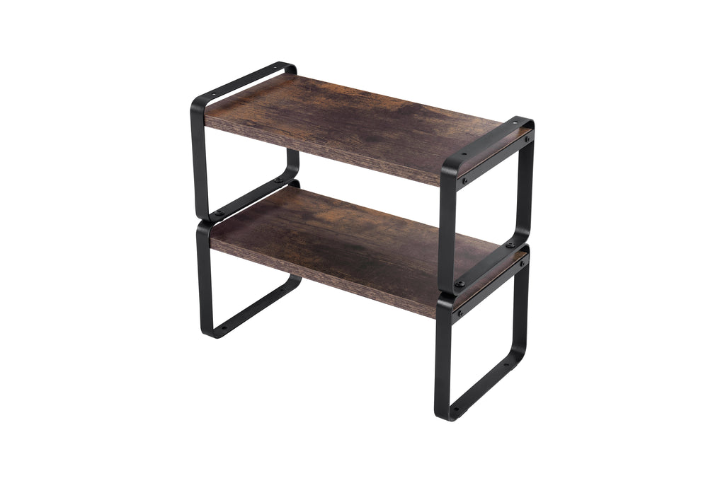2-Tier Adjustable Storage Shelves with MDF & Metal Frame - Rustic Wood Look
