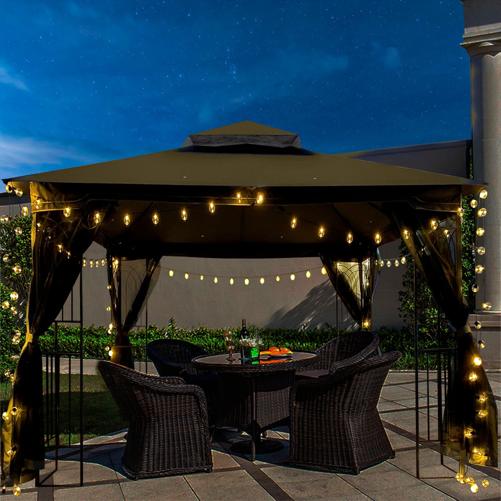 Patio Gazebo Tent with Double Roof and Mosquito Net - Dark Gray or Dark Brown