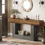 Console Table with 2 Tier Storage and U-Shaped Base - Light Brown or Dark Brown