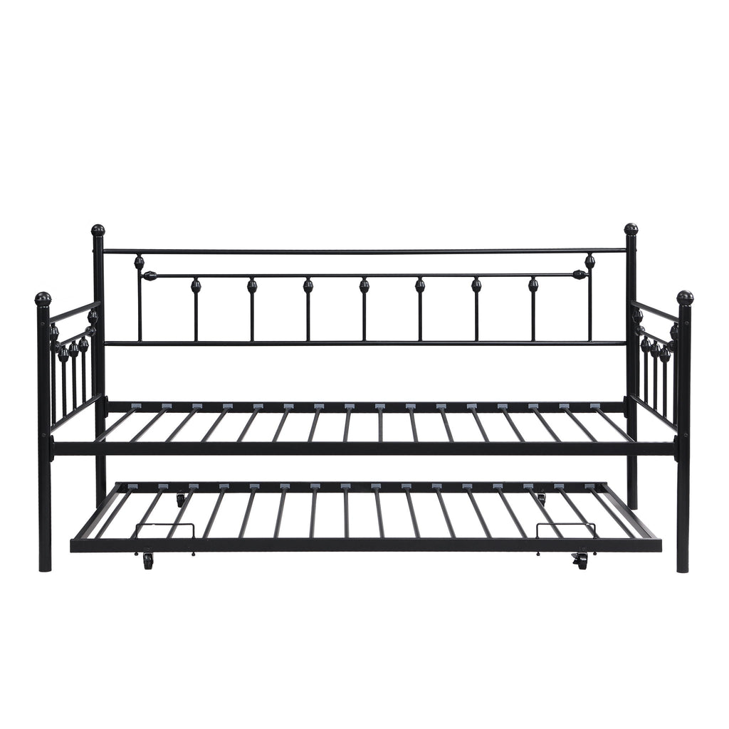 Twin Daybed with Trundle - Space-Saving Metal Frame - Black