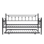 Twin Daybed with Trundle - Space-Saving Metal Frame - Black
