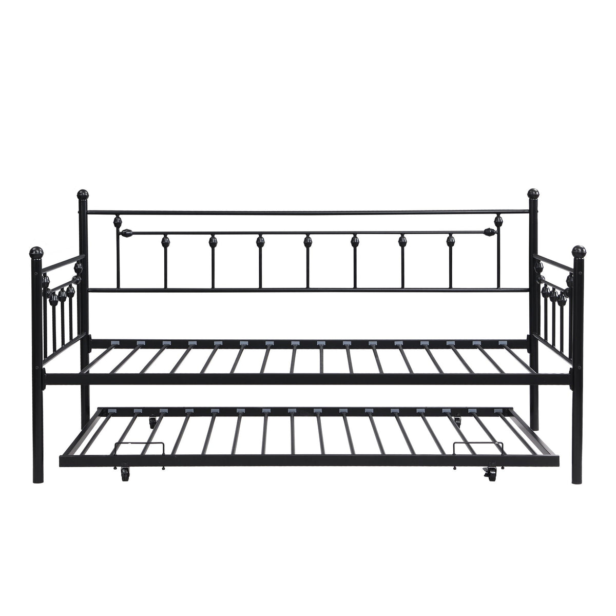 Twin Daybed with Trundle - Space-Saving Metal Frame - Black