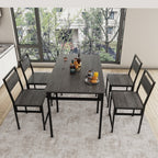 Extendable Dining Table Set with 4 Chairs – MDF and Metal