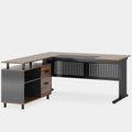 L-Shaped Executive Desk with File Cabinet and Storage Drawers - Light Brown or Dark Gray