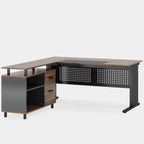 L-Shaped Executive Desk with File Cabinet and Storage Drawers - Light Brown or Dark Gray