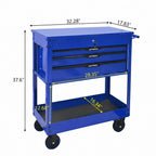 3 Drawers Multifunctional Tool Cart With Wheels - Blue & Black