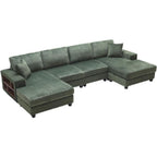 U-Shaped Convertible Sofa, 4 Seater Sectional with Storage Armrests - Multiple Colors