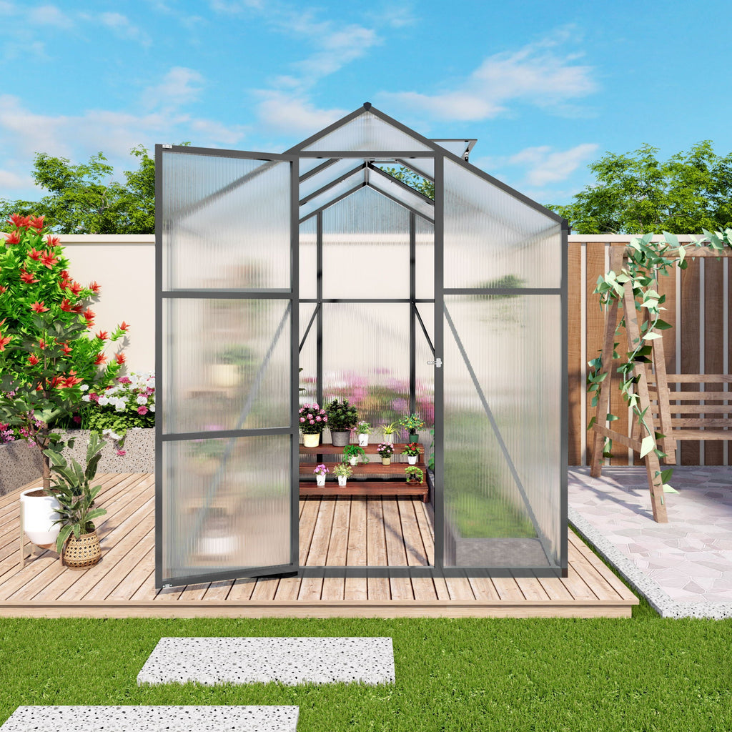 Windproof Greenhouse with Raised Base - Polycarbonate Panels - Black