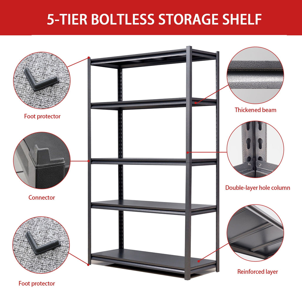 Heavy Duty Metal Garage Shelving Unit with Adjustable Shelves - Black