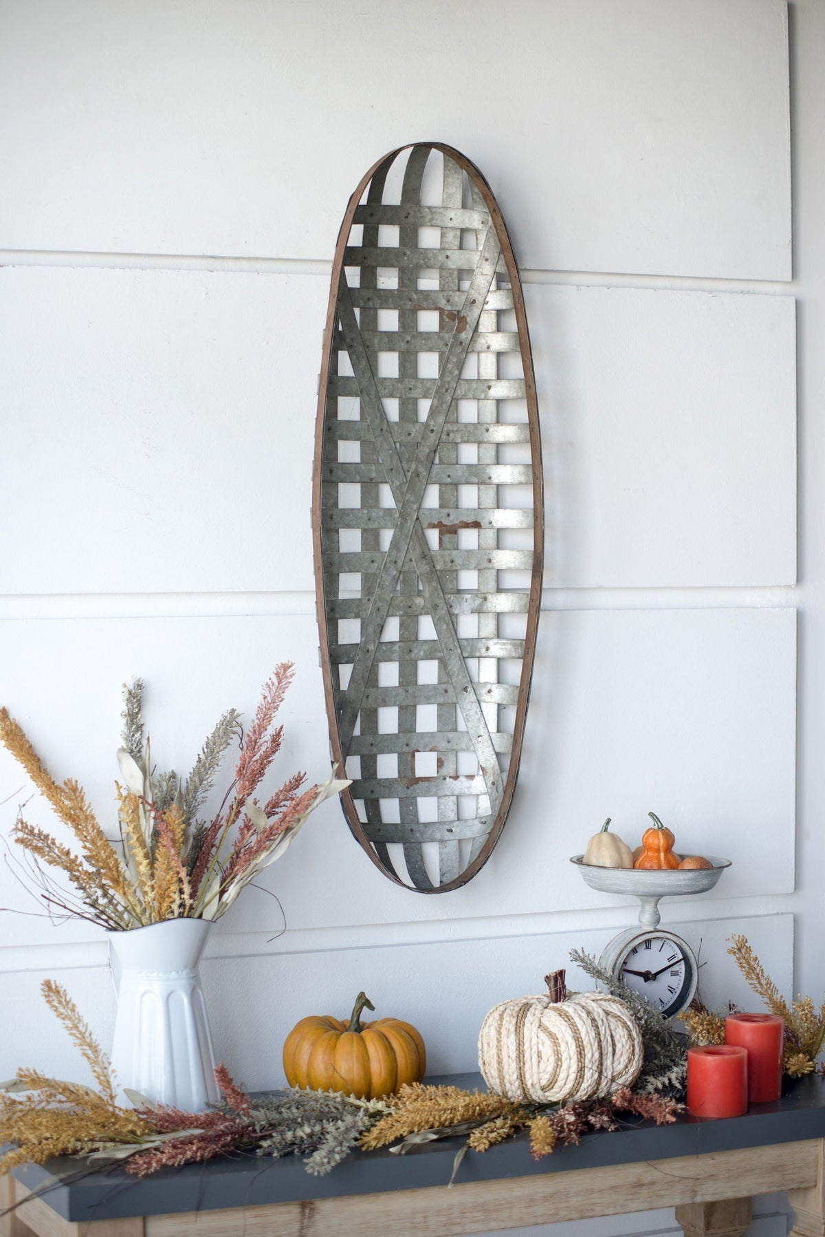 Metal Wall Art with Grid Pattern - Silver