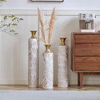 White / Gold Metal Floor Vases Set of 3 with Durable Modern Design