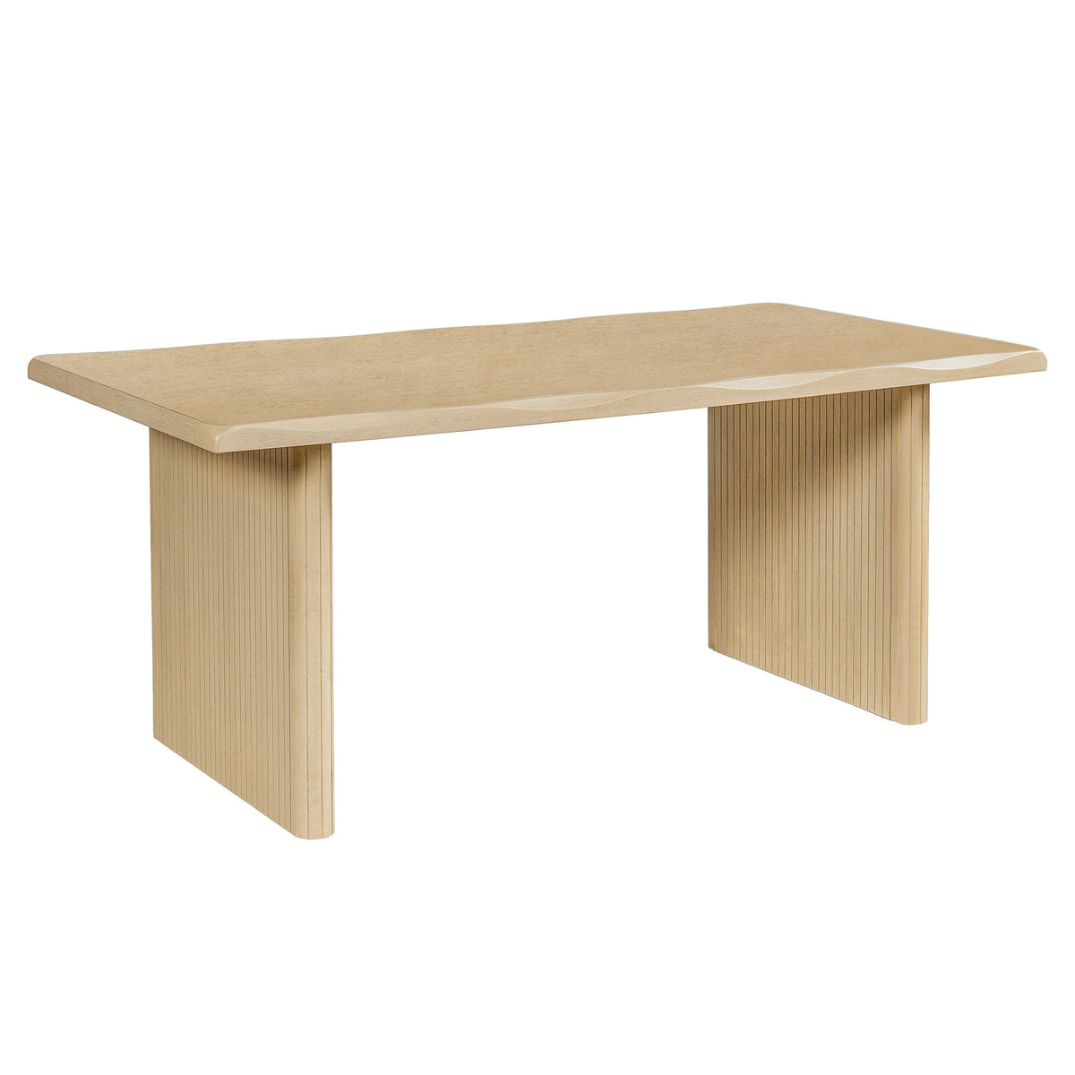 5-Piece Indoor Dining Set with Fluted Wood Table - Green Boucle