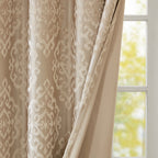 Knitted Jacquard Damask Total Blackout Grommet Top Curtain Panel - Champagne