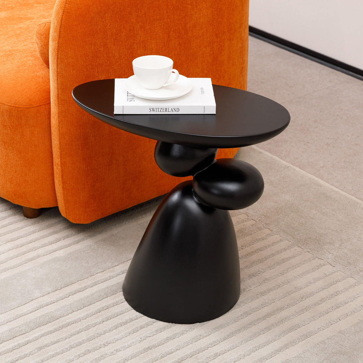 Lucky Stone Shaped Table with Sculptural Base – White, Black, or Gray