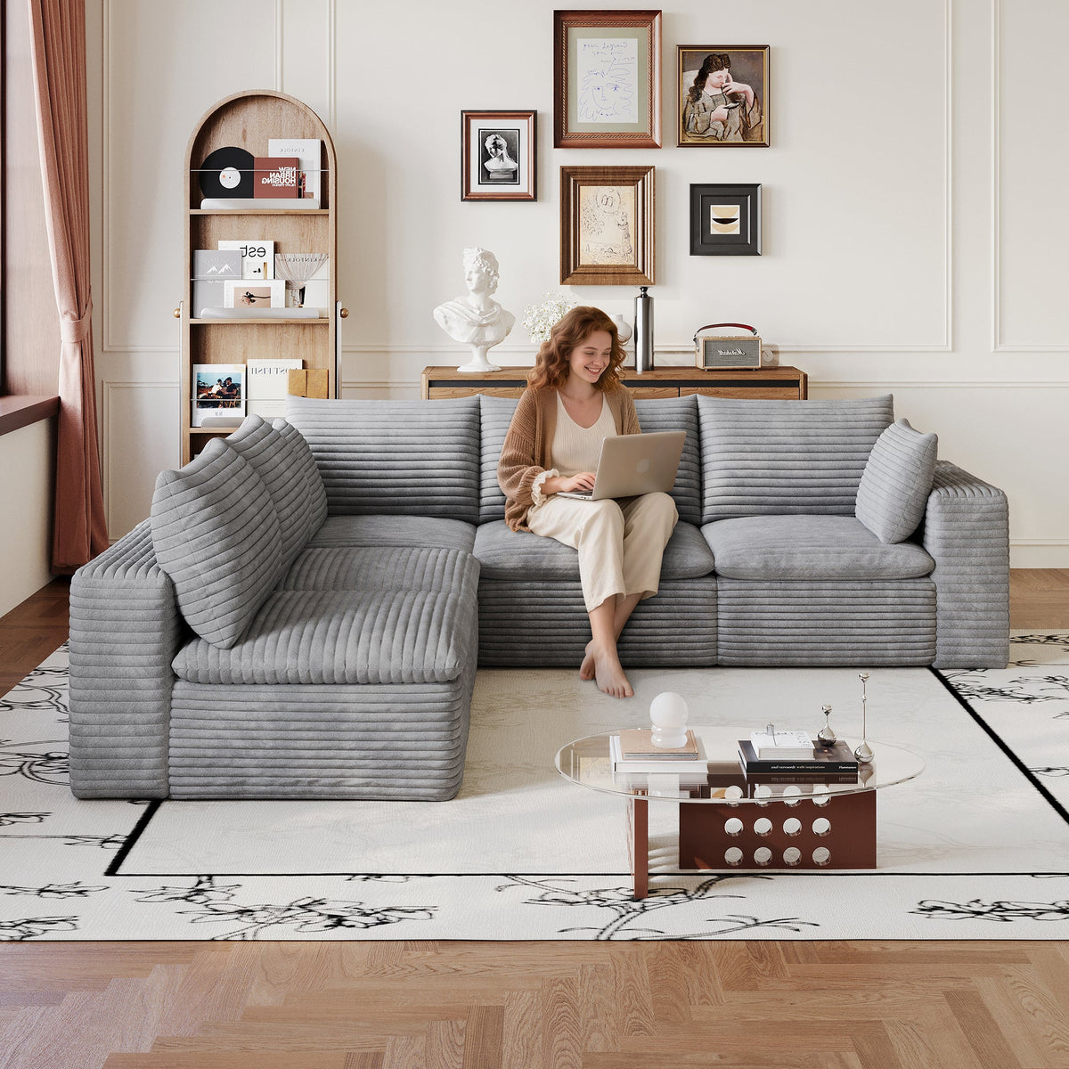 Cloud Sofa with Removable Cushion - Corduroy Fabric