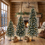 Pre-Lit Snow Flocked Pencil Christmas Tree Set - White (3-Pack)