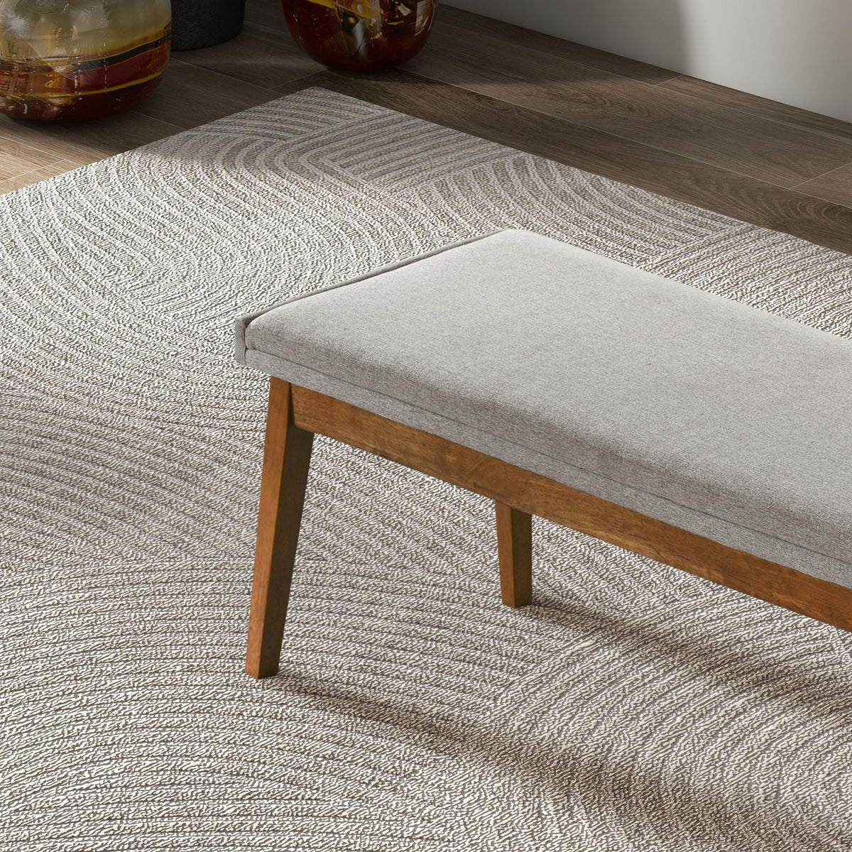 Ash Gray Upholstered Bench with Solid Wood Base - Ash Gray