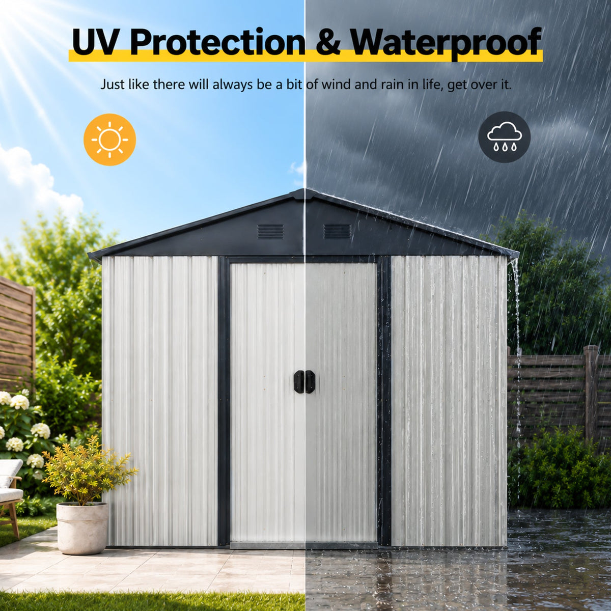 8ft x 4ft Outdoor Metal Storage Shed with Sliding Door - Metal