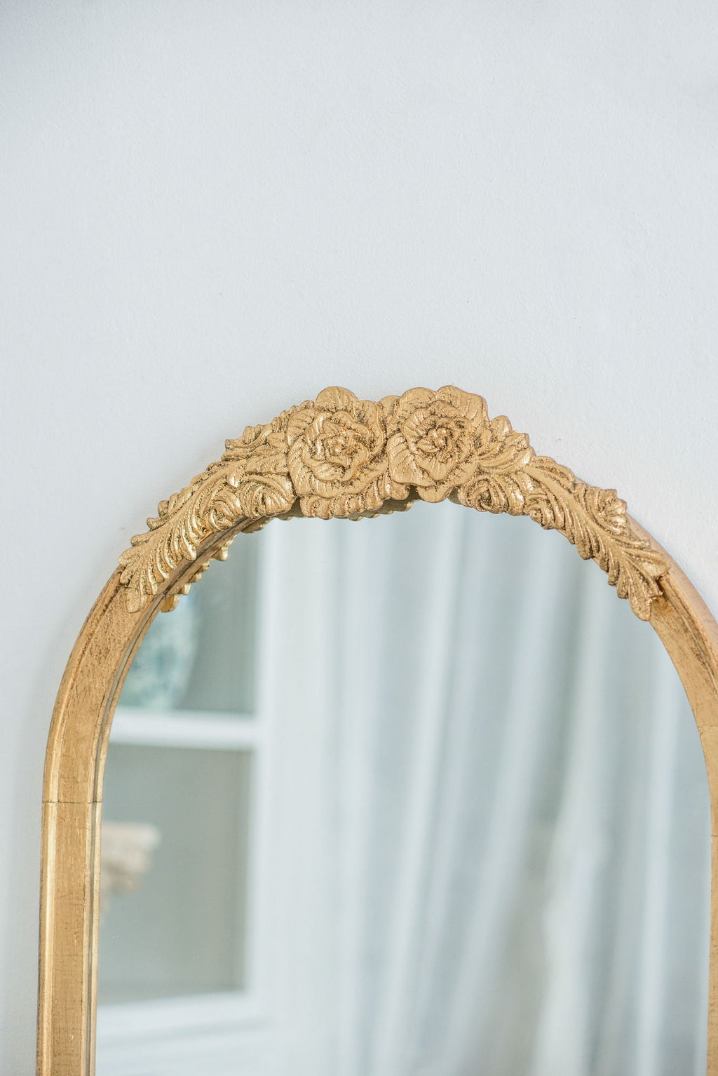 Gold Arched Floor Mirror with Wood Frame - Full Body