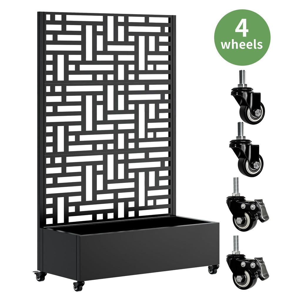 Metal Planter Box with Trellis for Outdoor Gardening - Black