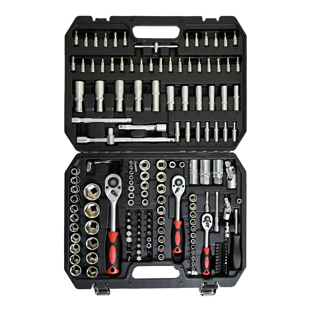 Socket and Ratchet Tool Set with Locking Toolbox - Black
