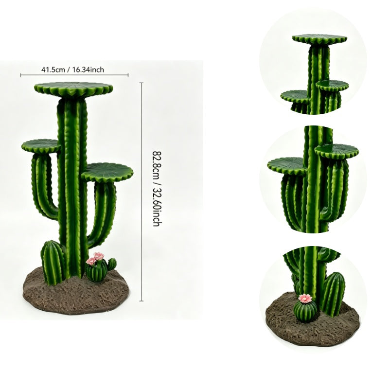 32'' Resin Saguaro Cactus Plant Stand with Three Display Shelves - Green