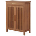 5 Tier Shoe Cabinet with Louvered Doors and Drawer - Brown