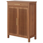 5 Tier Shoe Cabinet with Louvered Doors and Drawer - Brown